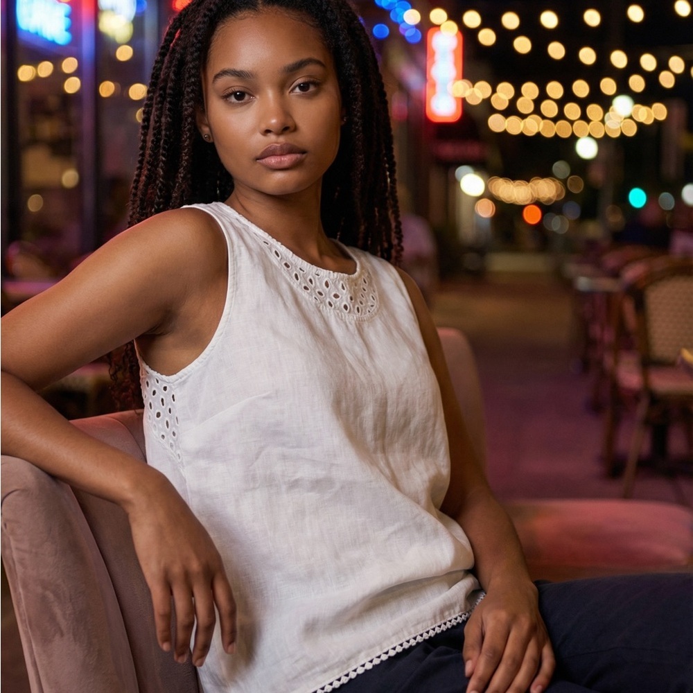 Chic White Eyelet Tank Top